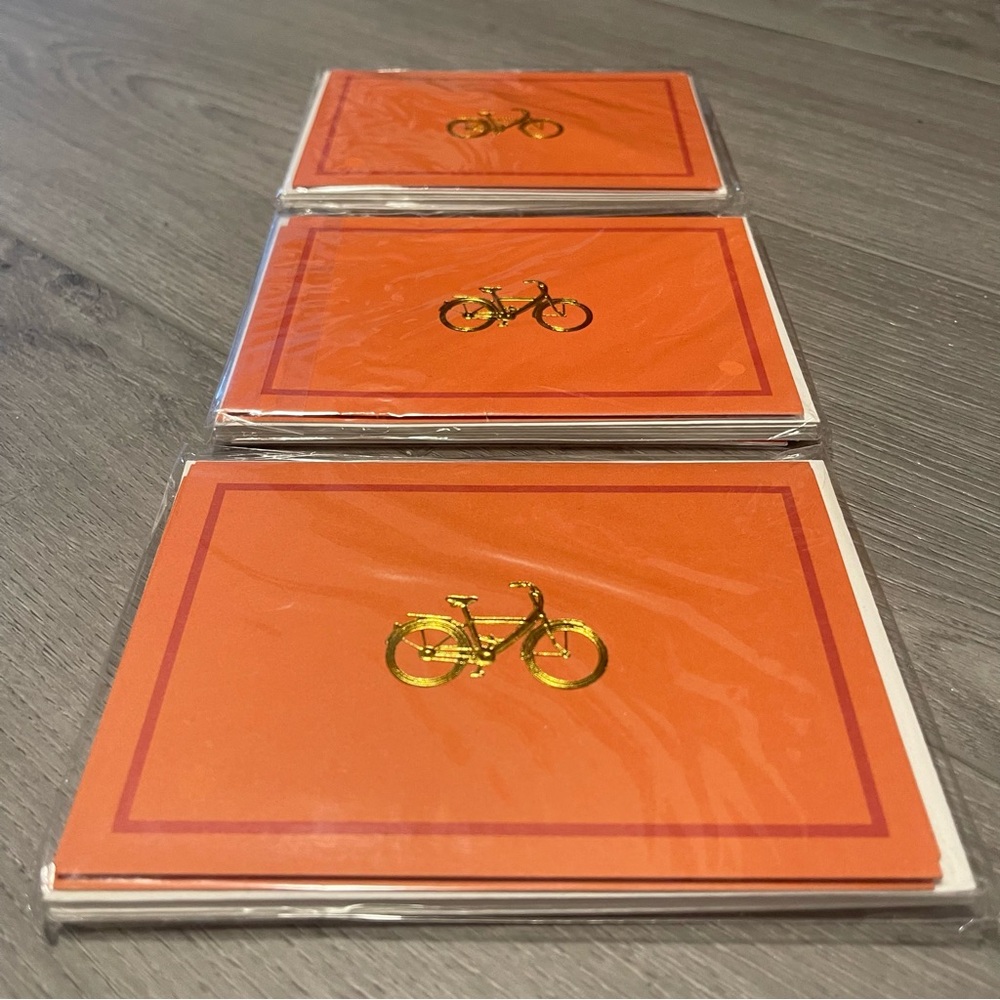 18pcs Orange & Gold Bike Folded Note Cards Stationary w/ Envelopes 3 packs of 6